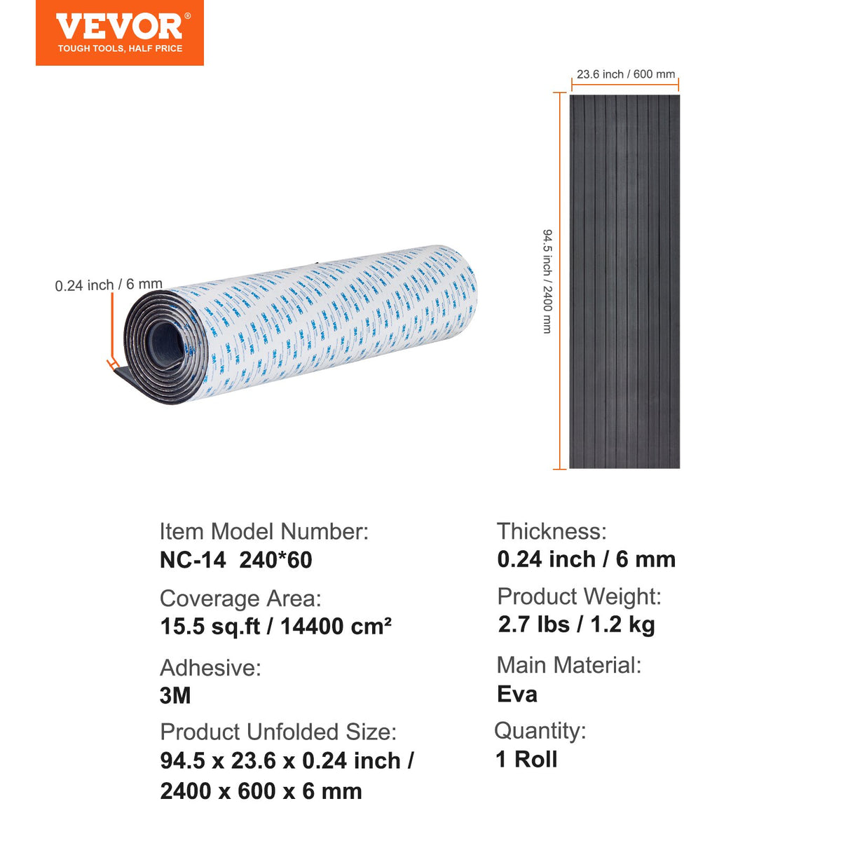 Boat Flooring, EVA Foam Boat Decking 94.5in x 23.6in, Non-Slip
