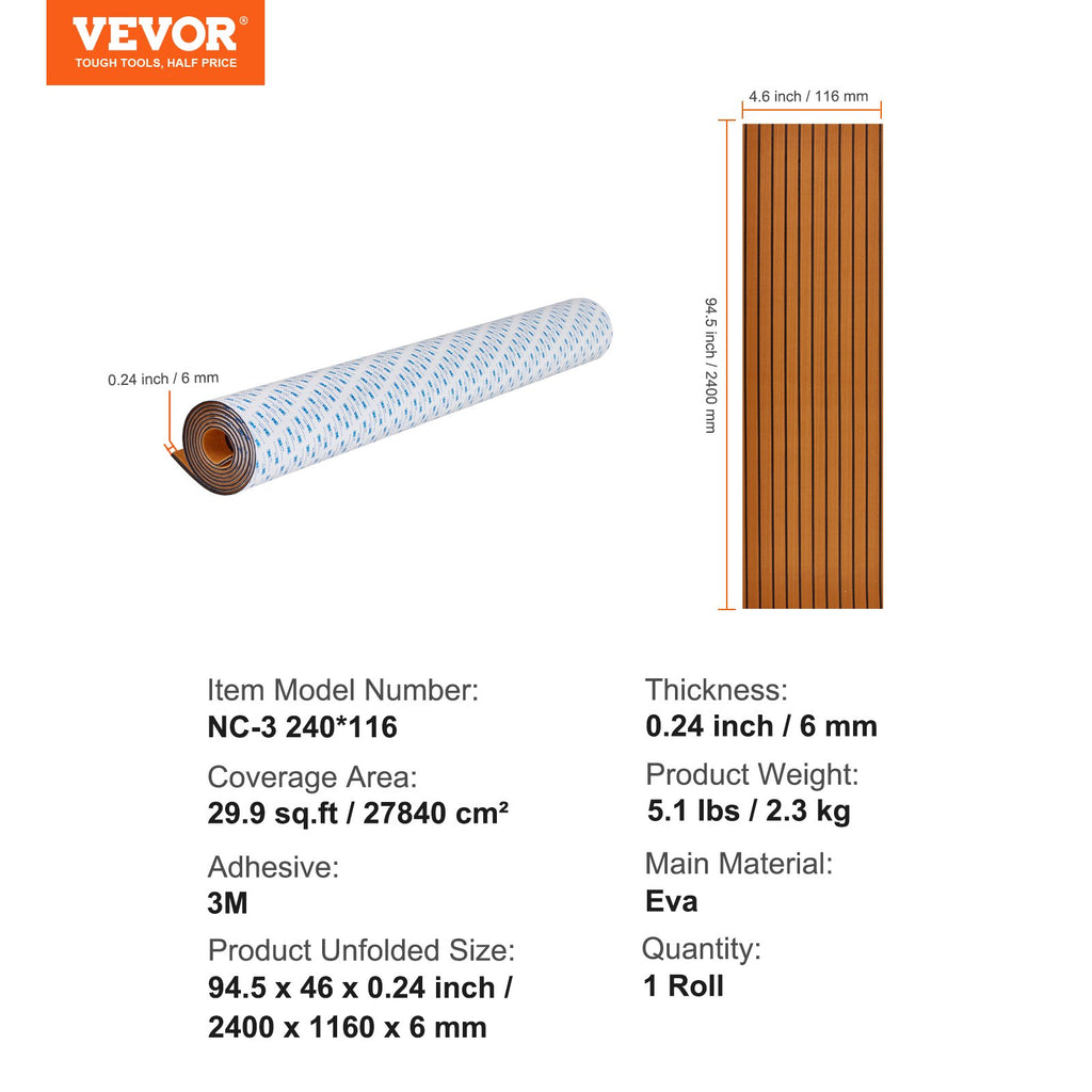 Boat Flooring, EVA Foam Boat Decking 240 x 116.8 cm, Non-Slip
