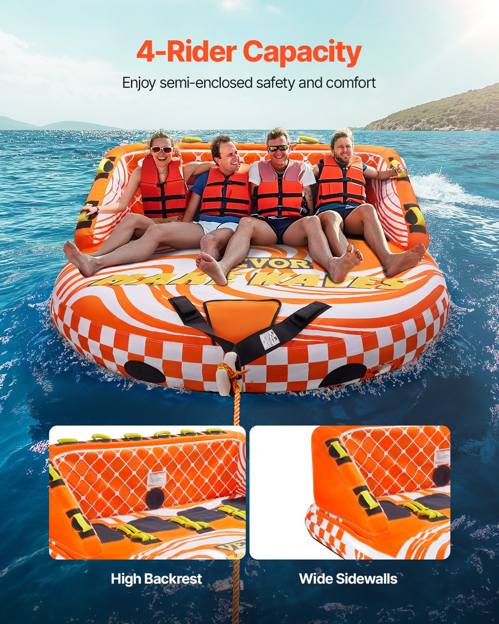 Towable Tube for Boating, 1-4 Riders Inflatable Boat Tubes and