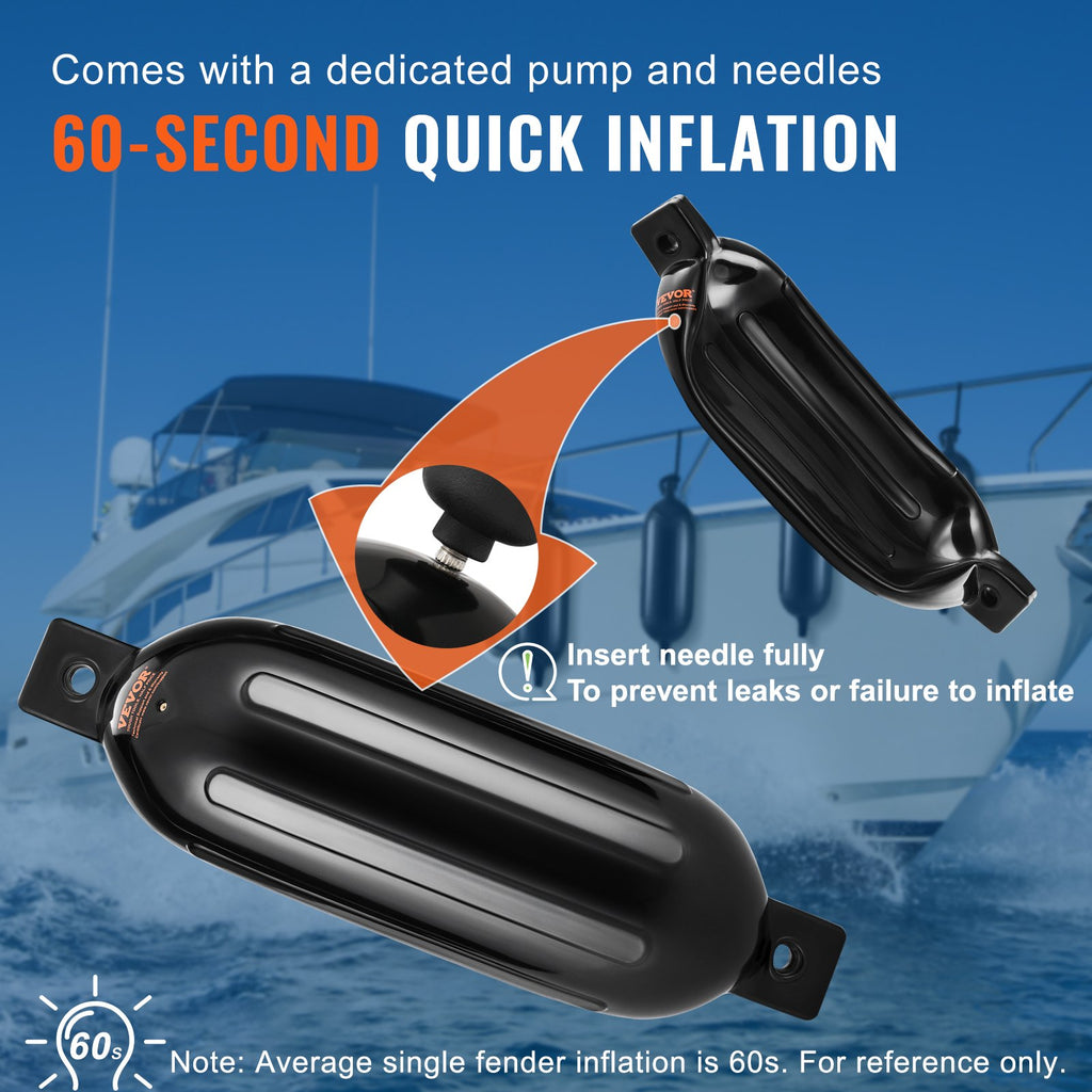 Boat Fenders Inflatable Ribbed Boat Bumpers for Docking 16.5 cm x 58.4