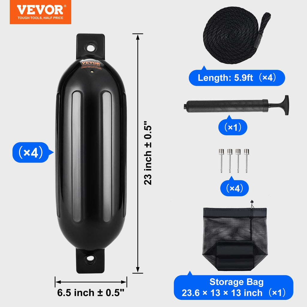 Boat Fenders Inflatable Ribbed Boat Bumpers for Docking 16.5 cm x 58.4