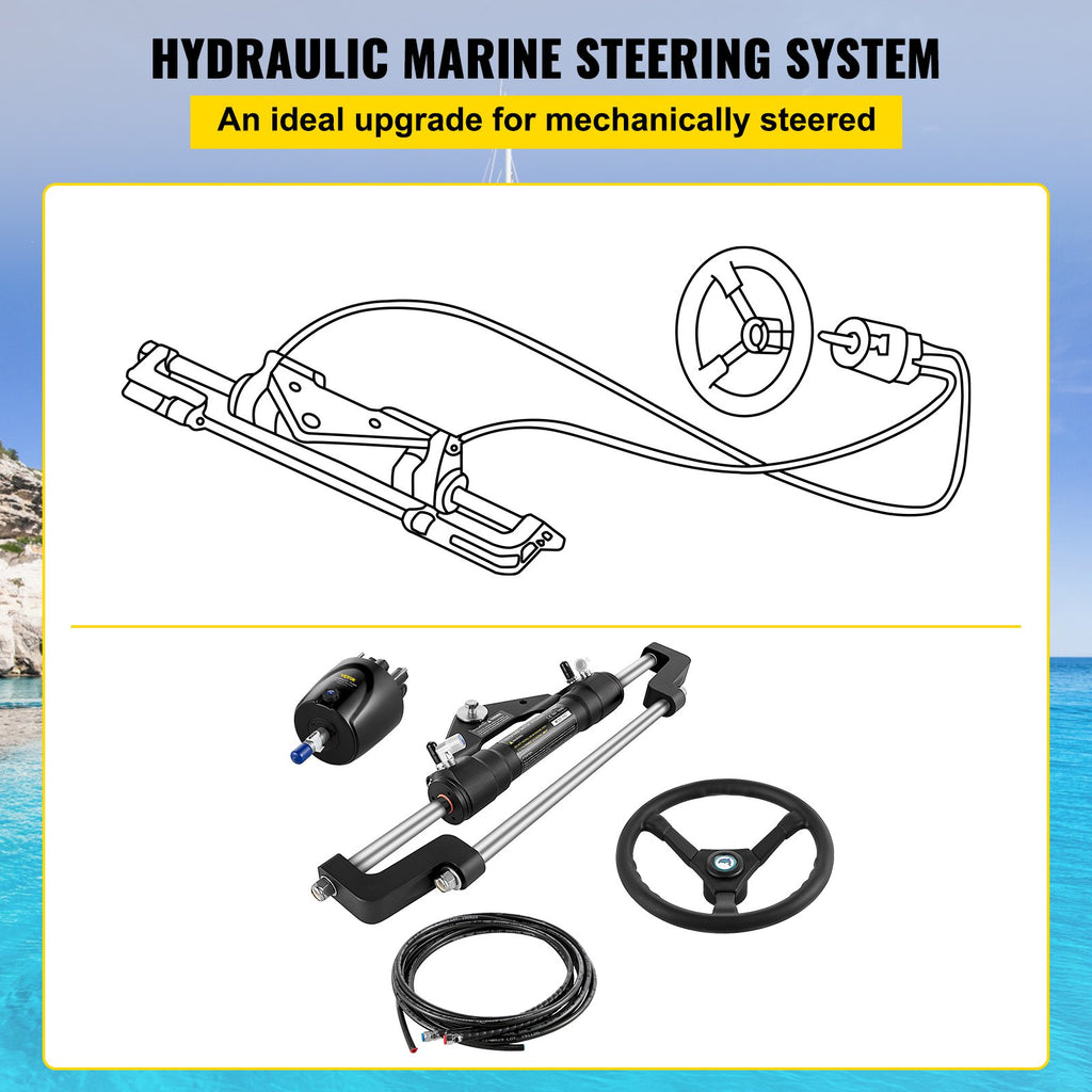 Hydraulic Boat Steering Kit, 300HP Hydraulic Steering Helm Pump,