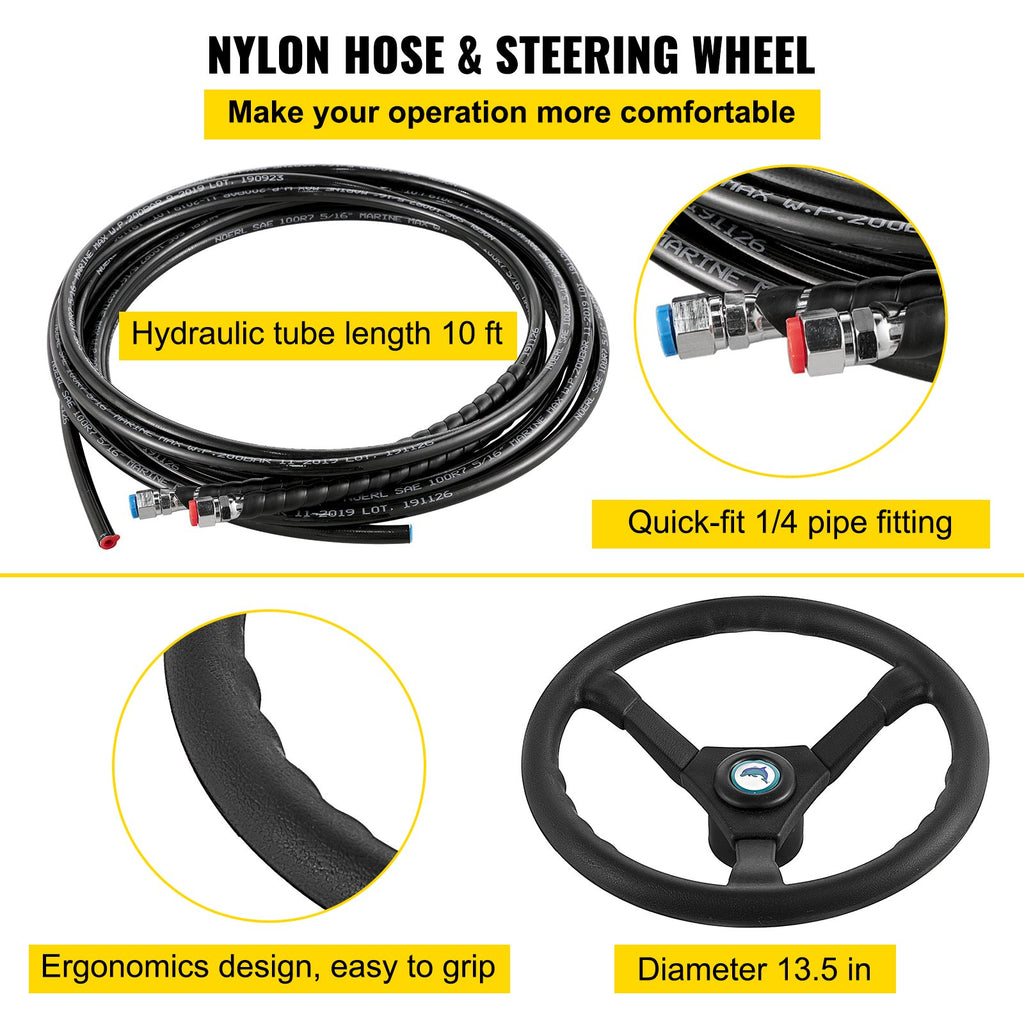 Hydraulic Boat Steering Kit, 300HP Hydraulic Steering Helm Pump,