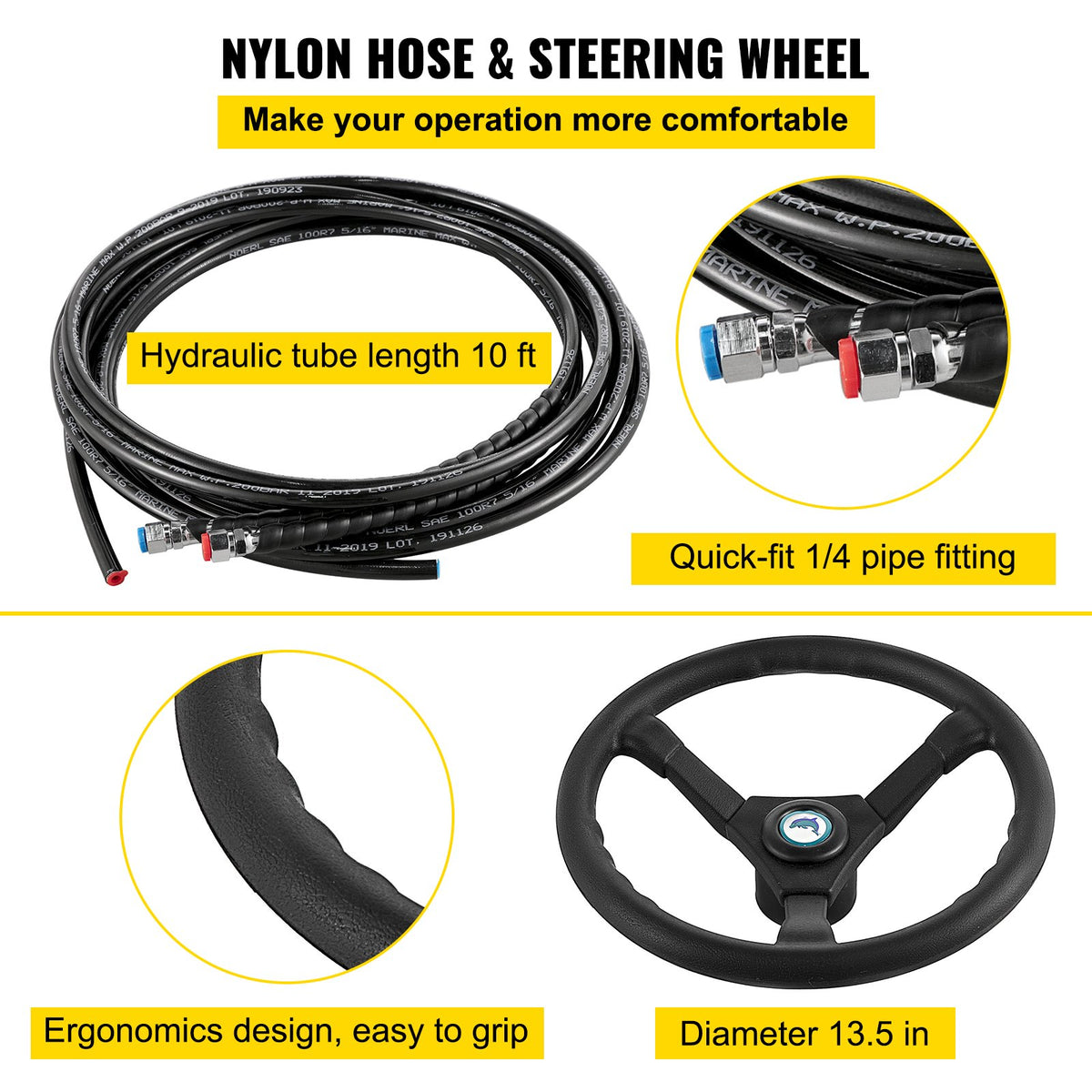 Hydraulic Boat Steering Kit, 300HP Hydraulic Steering Helm Pump,