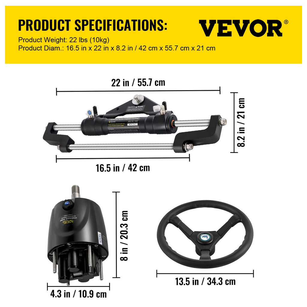 Hydraulic Boat Steering Kit, 300HP Hydraulic Steering Helm Pump,