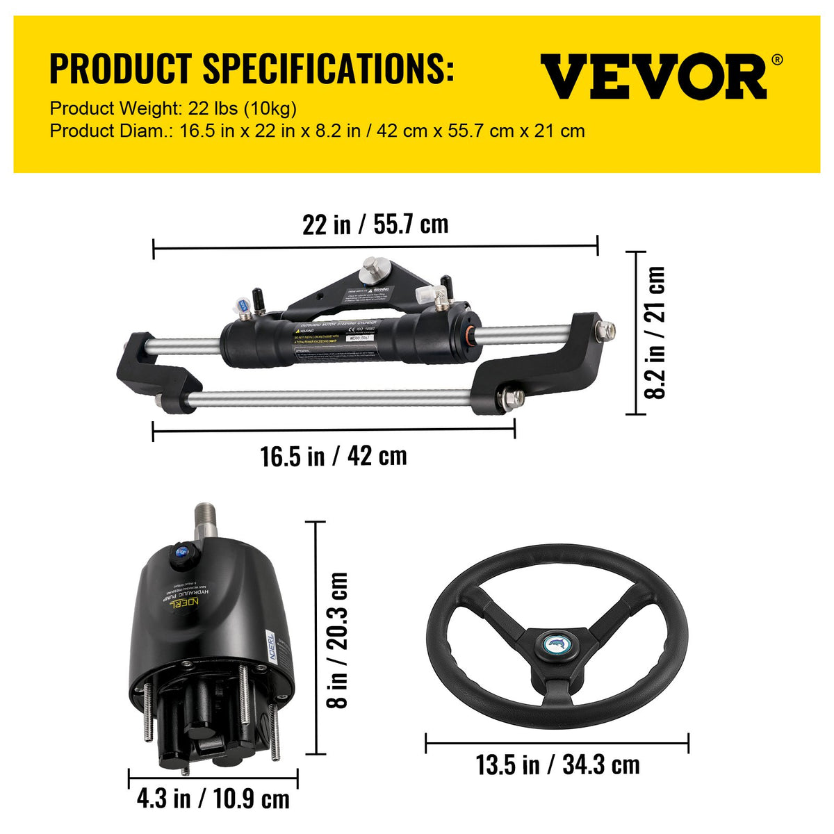 Hydraulic Boat Steering Kit, 300HP Hydraulic Steering Helm Pump,