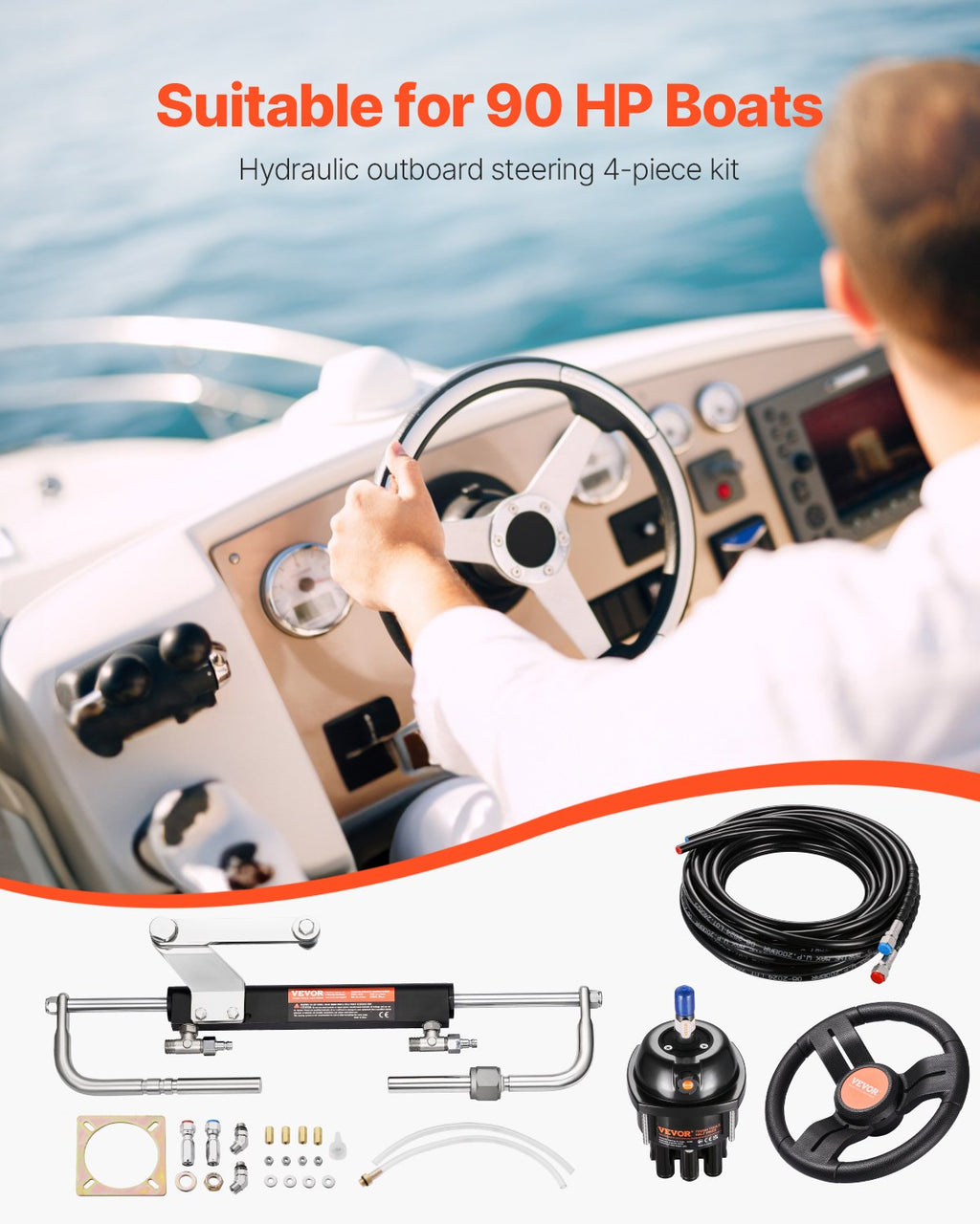 90HP Hydraulic Outboard Steering Kit, Marine Boat Hydraulic Steering